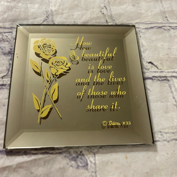 DACRA GLASS CO. USA MADE VINTAGE SMALL SQUARE MIRROR FLORAL WITH LOVE WORDS - Picture 2 of 4